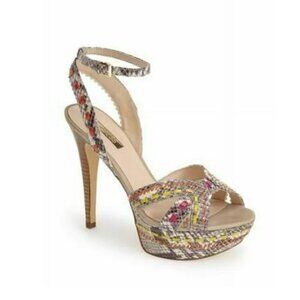 Guess Odonna 2 Platform Open Sandals Multi Ankle Strap Python Heels, Size 8M